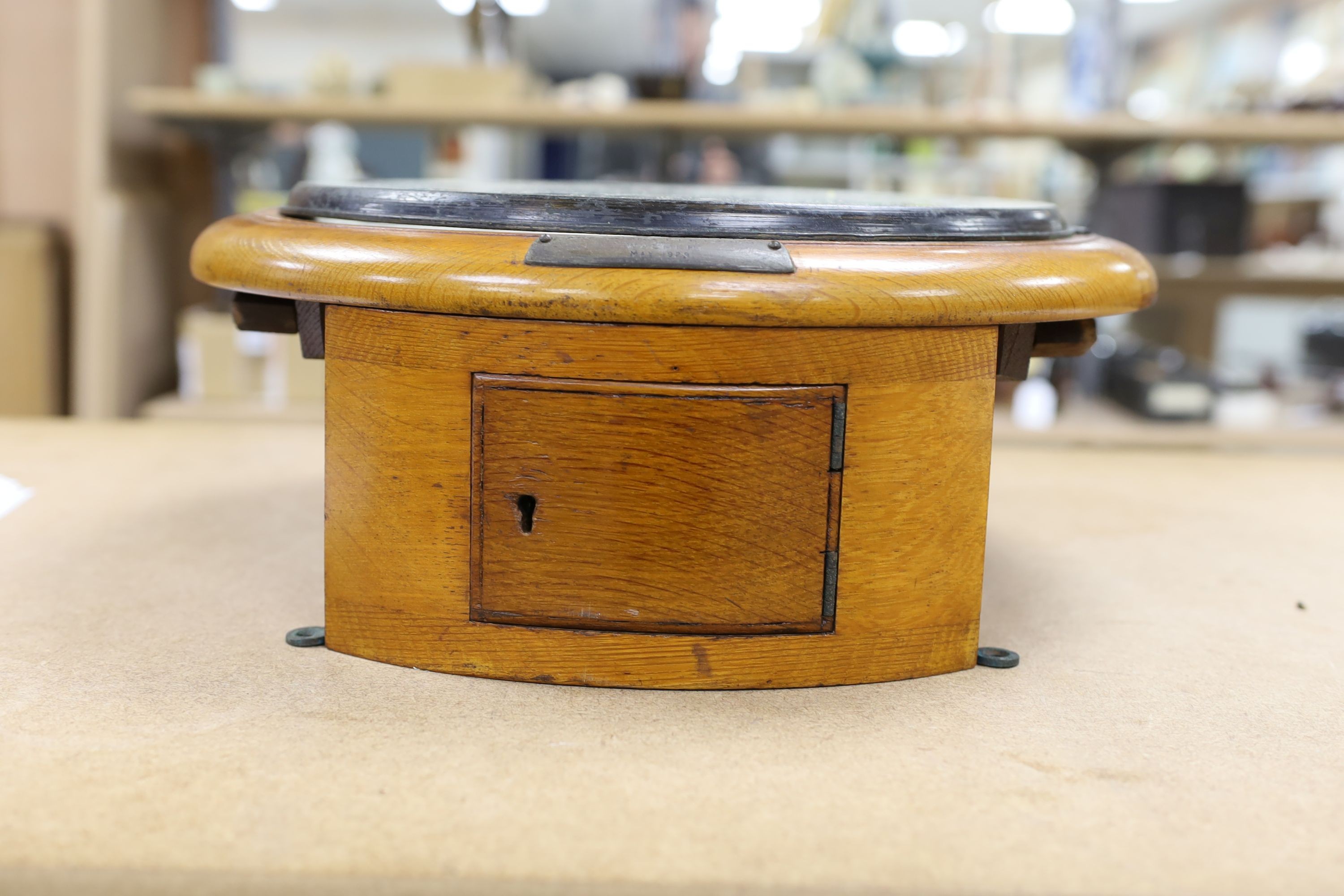 A Victorian oak-cased dial clock, signed JW Benson, London, 38 cms diameter.